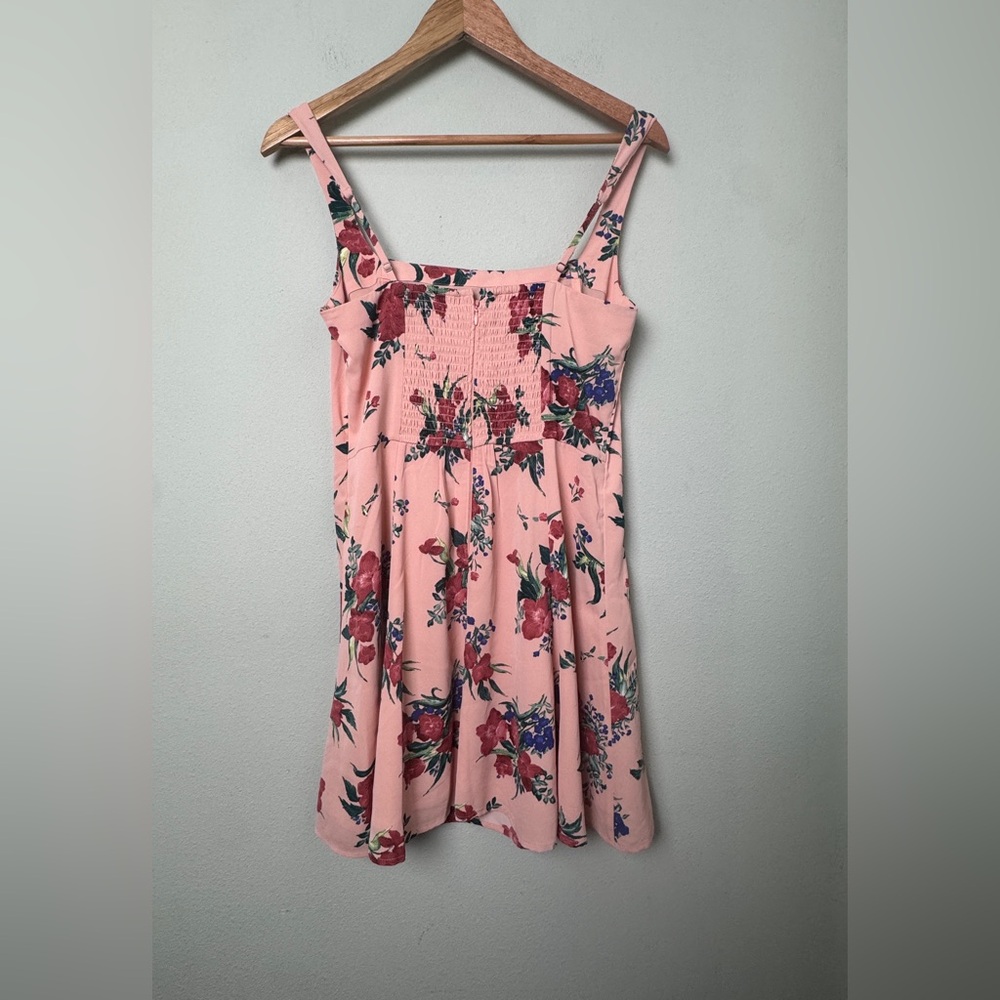 Abercrombie & Fitch Fit and Flare‎ Squareneck Smocked Mini Dress Blush Floral M - Picture 10 of 16